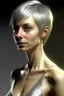 Placeholder: beautiful woman, anorexic, silver bikini, photorealistic, short hair to chin, color image, medium long hair,