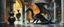 Placeholder: master oil painting by Escher and Giger, glaring vases and black humanoid reflective expressive long clunky obese dragon child and hidden golden dragon inside marble hall library, cryptic eggs, sacred geometry, fire fog and steam border, fire elemental creature, twisted dimensional portal for ice elemetals only