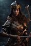 Placeholder: female warrior holding a nocked bow and arrow wearing bronze armour dark fantasy Realistic 4k