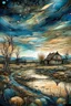 Placeholder: The place where the Dream and its followers live. A reflection of the sky. Watercolor, new year, fine drawing, beautiful landscape, pixel graphics, lots of details, delicate sensuality, realistic, high quality, work of art, hyperdetalization, professional, filigree, hazy haze, hyperrealism, professional, transparent, delicate pastel tones, back lighting, contrast, fantastic, nature+space, Milky Way, fabulous, unreal, translucent, glowing