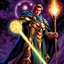 Placeholder: heroic fantasy galactic paladin holding glowing staff 90's tcg art 90's tcg art