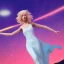 Placeholder: Full body with legs and feet white woman with legs, long blond hair, blue eyes, pink and blue dress in a galactic ambiance, delicate colors in the foreground, full of face details, smooth, light effect，vaporwave colorful, smooth, extremely sharp detail, finely tuned detail, ultra high definition, 8 k, unreal engine 5, ultra sharp focus