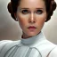 Placeholder: stunning half-body-portrait photo of princess leia from Star Wars played by Carrie Fisher, wlop, artgerm, akihiko yoshida, and liang xing, detailed face, doe eyes, intricate braided hair style, symmetrical eyes, trending on artstation, highly detailed, white dress, dynamic pose, intricate outfit, space ship and galaxy background