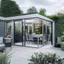 Placeholder: A picture of a modern garden room with silver party decoration