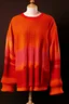 Placeholder: Man's large and long red orange beige and fuxia knitted Poliedric jumper and bell shape sleeves