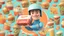 Placeholder: 3d illustration of portrait handsome driver man wearing helmet and food box. half body. pixar. cute style