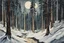 Placeholder: Painting of a snow draped haunted giant redwood forest , pierced by shafts of pale moonlight , in the Expressionist style of Egon Schiele, Oskar Kokoschka, and Franz Marc, in muted natural colors