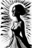 Placeholder: A hauntingly beautiful ink drawing of a woman in a summer dress, her face illuminated by the sun's rays.