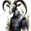 Placeholder: dnd, fantasy, watercolour, large strokes, stylistic, portrait, illustration, dull colours, feminine black goat in a human medieval suit