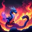 Placeholder: Pixar Disney Style, Dragons, Fire and Smog, Fantasy, Universum, Background black, Fadeborder around the image.