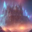 Placeholder: open book, the old castle stands in the mountain, magic portal, 3d rendering. Abstract futuristic neon background