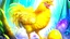 Placeholder: Fantasy digital illustration: = one magical hen that laid golden eggs