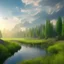 Placeholder: landscape 8k ultra realistic, beautiful, grass meadow with river, in a pastel style