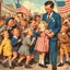 Placeholder: Nostalgic images with Norman Rockwell illustration style. Depicting of American kids mingling with Swedish kids. I love their funny expression.