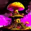 Placeholder: A fantabulous black, yellow, and pink (((mushroom tower house))) erected atop a (geologic pillar), surrounded by the uncanny imaginative ((( swirling skies))), offset by the stark hues of a (neon-tinged nebulous space scape), within. captured by the hand a skilled master painter with a focus on (softly blurred compositions and voluminous lighting).