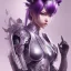 Placeholder: Detailed cute anime Kunoichi girl, purple hair buns, purple bangs, black latex bodysuit, intricate details, full body portrait, keep head in frame, slight smile, black Japanese motif, concept art, highly detailed, digital painting, concept art, sharp focus, illustration, art by Yoji Shinkawa, WLOP and greg rutkowski and alphonse mucha and artgerm and yanjun Chen and Junji ito and Makoto Shinkai, HDR, octane render