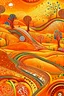 Placeholder: A yellowish orange desert of mystery designed in Australian aboriginal art