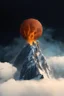 Placeholder: a mountain rises out of the mist into the night sky. at the peak, a sphere is cracked open by the sharp rocks, insides flowing down the mountainside. cinematic lighting, realism,HD, jordan grimmer, artstation, grim mood, from below camera angle. a masterpiece, 8k resolution, dark fantasy concept art, by Greg Rutkowski, dynamic lighting, hyperdetailed, intricately detailed, Splash screen art, trending on Artstation, deep color, Unreal Engine, volumetric lighting,