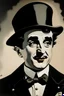 Placeholder: Создай постер про Чарли Чаплина но вместо цилиндра на голове у него должна быть черная кепка с черепом