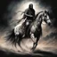 Placeholder: (((nighttime))), (((dark tones))), (((black filter))), (dark outside), Luis Royo-style illustration of A strong Arab fighter on his horse figure, (((slim frame that exudes confidence and resilience))), intricate full sleeve tattoo, (tetradic color combination), 32k resolution, best quality, gaze into the camera, white light. by Lekrot. (((fully clothed))),