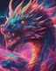 Placeholder: Close up shot, Dragon in a vibrant synthwave dreamscape, neon chaos swirling energetically around pixelated forms, a dynamic fusion of retro gaming nostalgia and futuristic abstraction