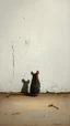 Placeholder: Bosch painting style, nightmare , a very small mouse standing in front of a big white wall side view, a huge shadow of the mouse covering the whole wall size