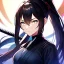 Placeholder: 8k, high quality, detailed, beautiful lighting, vibrant colors, black long hair, vibrant white eyes, girl, ponytail, ninja, holding katana