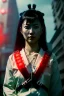 Placeholder: Asian woman samurai, cyberpunk,red, white, black, led wires, glow eyes, cinematic, Ultra realistic, wide angle view, soft color, highly detailed, unreal engine 5, RTX, ultra detail, 3d, finely drawn, high definition.