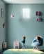 Placeholder: Realistic child room. sweet big furry monster sitting. girl from behind. Steven Spielberg style. Red hair, smile, happy, gradient color fog. highly detailed, concept art, unreal engine 5, ray tracing, RTX, lumen lighting, ultra detail, volumetric lighting, 3d, finely drawn, high definition, high resolution.