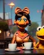 Placeholder: waitress woman with Sesame Street muppet mask-head, concept art, retro style, smooth, unreal engine 5, god lights, ray tracing, RTX, lumen lighting, ultra detail, volumetric lighting, 3d.