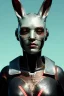 Placeholder: Medium Close Up Portrait, Front image. cyberpunk, rabbit mask, maori woman, white short hair. latex, titanium suit. Yellow, black, red, color. Star Wars style. Color background, photo studio. Avatar image, highly detailed, concept art, smooth, unreal engine 5, god rays, ray tracing, RTX, lumen lighting, ultra detail, volumetric lighting, 3d, finely drawn, high definition, high resolution.