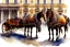 Placeholder: A fiacre landauer carriage with two lightbrown horses is standing in front of the Hofburg, Vienna. Aquarell