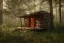 Placeholder: shack in a wild forest