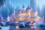 Placeholder: a magical crystal snow bleu gold house in the woods, white swanns,pink vertical, blue lake,sharp, vines, candlelit, endor, ornate, elegant, highly detailed, artstation, concept art, smooth, sharp focus, illustration, 8k, splash art, wallpaper, key visual