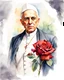 Placeholder: watercolor painting of javaharlal nehru with red rose in chest, in white background , pencil sketch, Drawing, Inspired by the works of Daniel F. Gerhartz, with a fine art aesthetic and a highly detailed, realistic style