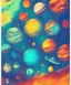 Placeholder: colorful planets. ink, poster, acrylic