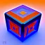 Placeholder: a blue metallic 4d cube inside a 4d orange rotating cube in a 4 dimension environment