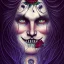 Placeholder: perfect long-haired Vampire, perfect eyes,perfect vampire teeth, full tattoos of roses art and trees extending past face and morphing into galaxy, 8k resolution, high-quality, fine-detail, intricate, digital art, volumetric lighting ,style Daniel Merriam