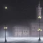 Placeholder: Old oil painting of a very dark square in Florence in a stormy night. A cathedral dome in the background. A streetlight. Snow is covering the pavement. A black cat sitting in the snow. HDR. 8K.