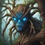 Placeholder: Treant with vivid blue eyes in spider art style