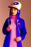 Placeholder: late 1990's women fashion.interesting hoodie with long tippet integrated to bolero -like attachement with pockets which goes up to a Hat with a visor with integrated headphones to it. Karjalainen kuvio, Karjala patterns. dress with strange cut. Colors: denim blue, blue, purple, khaki, "pastel light green", lilac, plum, orange, terracotta, red, pink, dark blue, beige. Women models. Starling pattern prints.Jennifer Lopez, Gwyneth Paltrow. intgrated bag. Big tennis shoes on. Cargo pants.