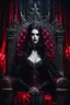 Placeholder: Photography Horror Art of The majestic Dark Vampire Queen,red eyes bright,sits on his throne, in darkness palace background , close-up portrait