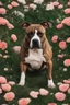 Placeholder: A brindle Staffordshire Bullterrier with no white with flowers around