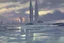 Placeholder: ice, lagoon, seashore, distant futuristic city, epic, sci-fi, edouard manet painting