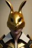 Placeholder: Portrait Sweet Rabbit ceramic mask, gold, suit, photo studio, black background, unreal engine 5, concept art, ray tracing, lumen lighting, ultra detail, volumetric lighting, 3d.