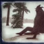 Placeholder: cryptid in the snow polaroid vintage style realistic