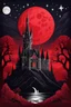 Placeholder: The Midnight Keep, Gothic Castle on the Red Bluffs, a crimson nightfall, stars, Red Full-Moon, red mountains and landscape,, gothic, haunting made with layered paper cut outs vector