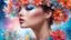 Placeholder: close up of a woman, inspired by David LaChapelle, glass flowers, high quality product image, coral reef, flora and fauna, cosmic nebula, Christian Dior style light background, with frozen flowers around her, stunning design, beautiful, side profile illustration, glass painting, multicolor, displayed, backlight