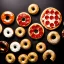 Placeholder: Pizza, hamburger, coca-cola, donut, coffee, black background