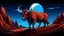 Placeholder: A striking and dynamic illustration of a muscular brown bull, standing proudly on a red and rocky terrain. The bull's muscles are exaggerated, giving it an almost mythical appearance. The background is a vast, deep blue sky with a full, glowing moon, casting a soft light over the scene. The atmosphere evokes a sense of power and mystery.